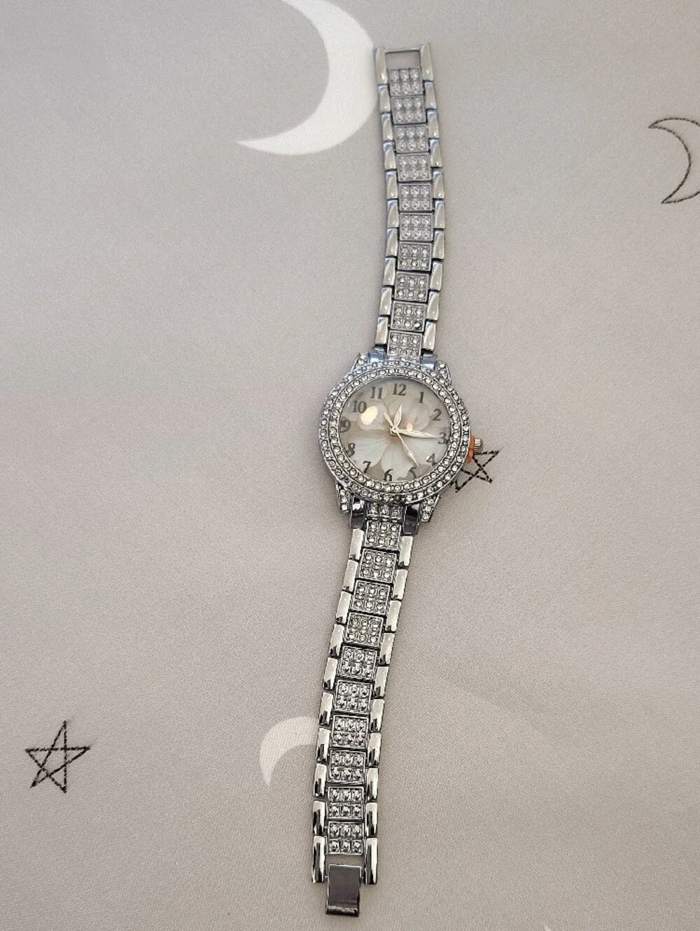 Silver Crystal Floral Dial Women's Watch